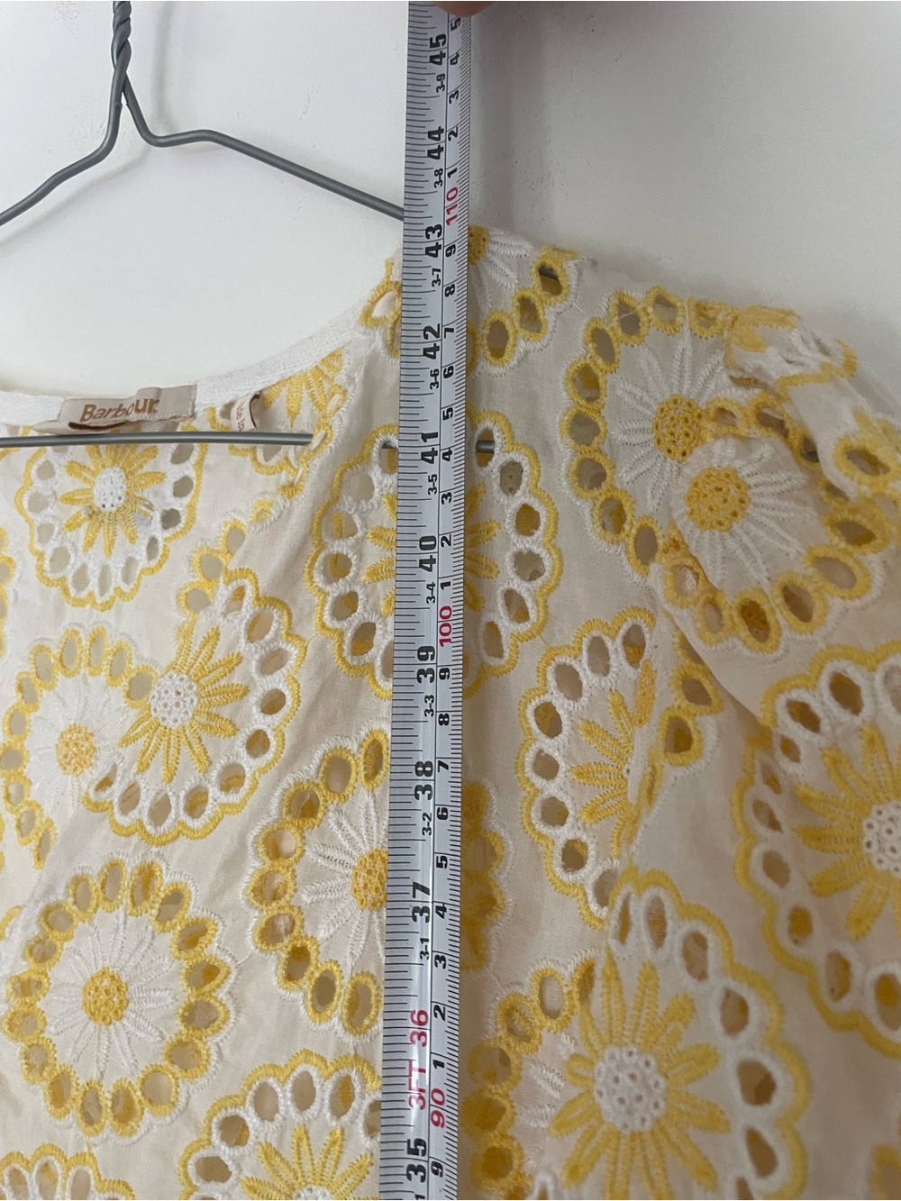 Barbour White Yellow Eyelet Embroidered Midi Dress Floral Cottagecore Boho US 8 - Picture 8 of 13